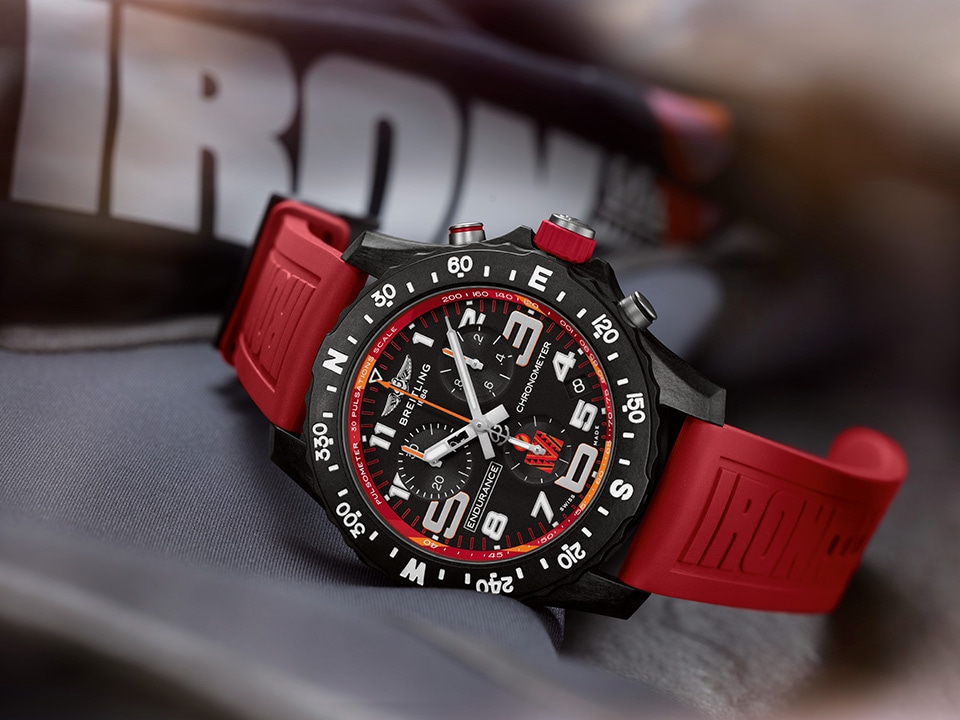 Close-up of a Breitling Endurance Pro 44 Ironman® 2024 70.3 World Championship