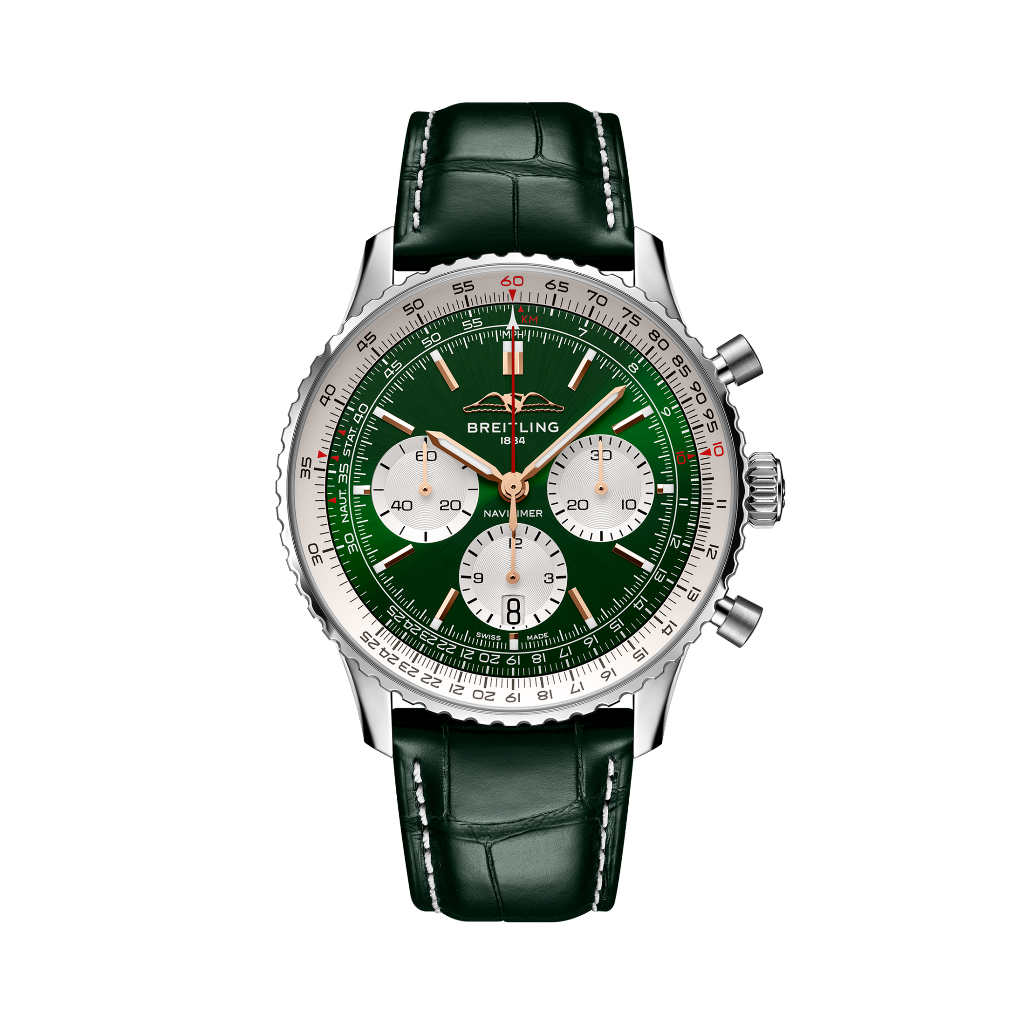 Navitimer B01 Chronograph 43 Green | V-DIAL-COLOR-5765 dial, AB01384C1L1P1